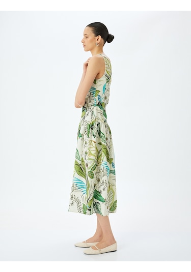 Koton Midi Boy Astarlı Viskon Çiçekli Tek Omuz Elbise Yeşil Desenli 5sak80056uw Yeşil Desenli