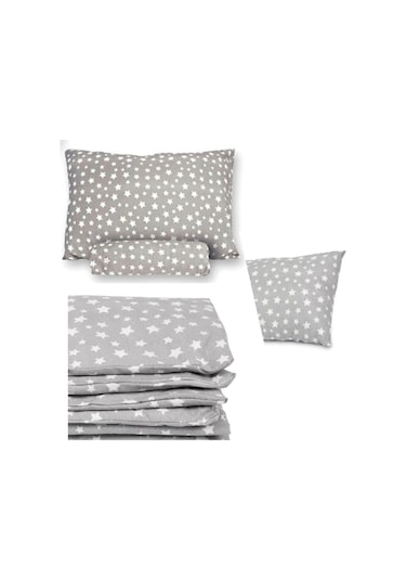 Tek Kişilik Lastikli Gri Yıldız Desenli Nevresim Takımı Gri