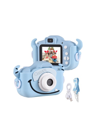 Youtek Mavi Öküz Desenli Çocuk Dijital Kamerası - 20mp Lens, 2.0" Ips Ekran, 1080p Fotoğraf/videolu, Oyun Ve Müzik Fonksiyonlu, Yenilenebilir Pil Mavi