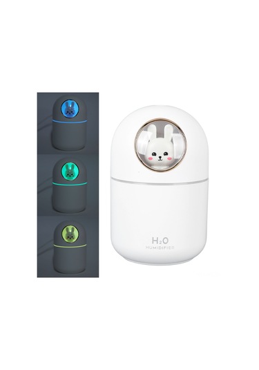Konesam Usb Mini Nemlendirici Ve Aromaterapi Diffüseri - 300ml Kapasite, Süper Sessiz, Otomatik Kapatma, Ev Ofis Araba Kullanıma Uygun, Beyaz Tavşan Desenli