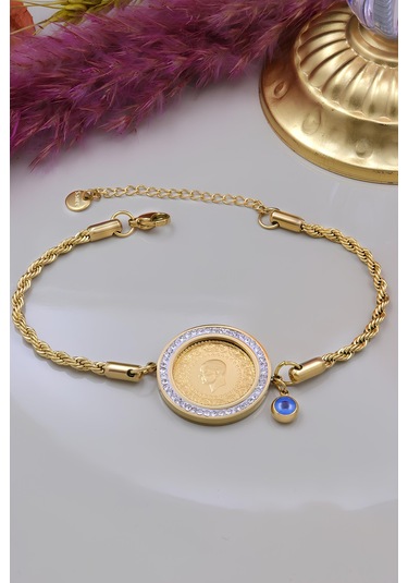 22 Ayar Çeyrek Altınlı Çelik Halat Zincirli Bileklik