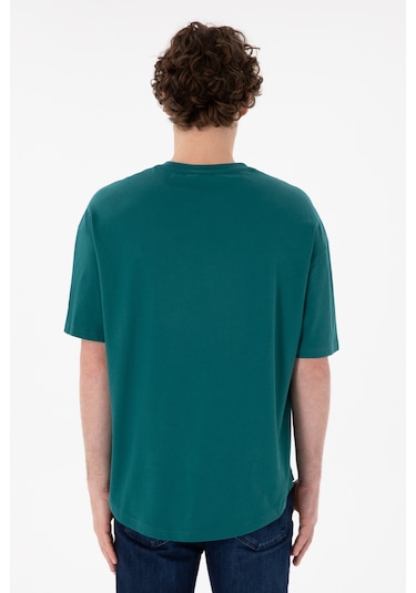 U.S. Polo Assn. Erkek Long Fit Bisiklet Yaka Koyu Yeşil Basic Tişört 50305988-VR101