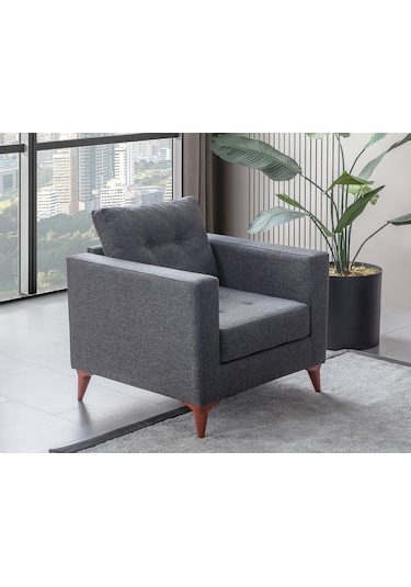 Eymense Kraft Antrasit Minderli Tekli Koltuk Berjer Antrasit