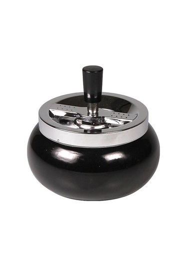Bas-Çevir Metal Hazneli Küllük Siyah 13cm - Hazneli
