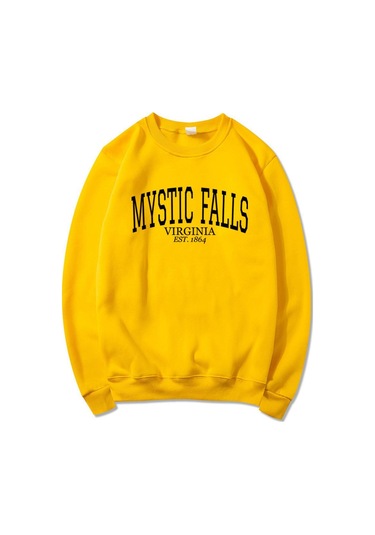 Sarı Mystic Falls Virginia Est.1864 Kazak Salvatore Kapşonlu Stefan Ve Damon Jumper Virginia Pullovwe Vampir Fanı Için Sevimli Hediye Sarı