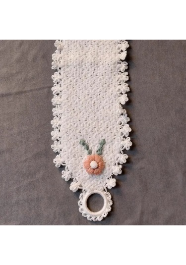 Uretti - Kenan 2196 - 1656 El Örgüsü Yavruağzı Çiçek Motifli Beyaz 3'lü Lif Seti