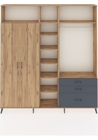Arges Dolap 9 Raflı 3 Çekmeceli 2 Askılı 220x30x243 Çam-çam/antrasit Atlas Çam/antrasıt