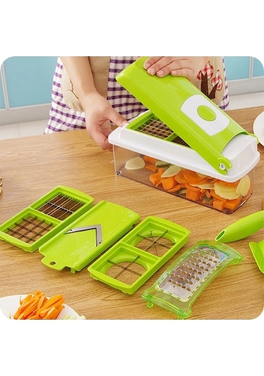 Pazly Yeşil Pp Ve Paslanmaz Çelik Meyve Sebze Doğrayıcı Seti, 1500ml Toplayıcı, 6/8 Parçalı, Profesyonel Soyacak İle Yeşil