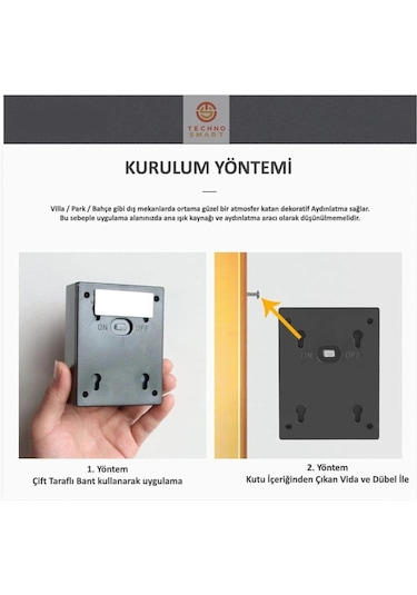 Technosmart 1Adet Modern Solar Çift Taraflı Duvar Lamba Güneş Ene Diğer