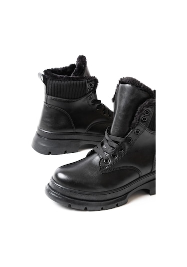 Asm-080 Siyah Bağcıklı Günlük Kadın Bot Acı Kahverengi