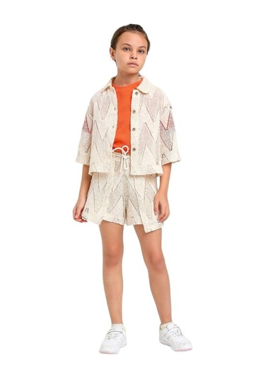 Kız Çocuk Dantel Düğmeli Pamuk Astarlı Ceket-12685-bej Bej