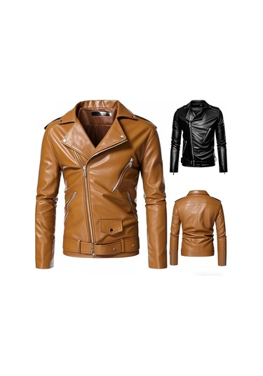 Erkek Deri Ceketler Büyük Beden Motosiklet Deri Montları Siyah