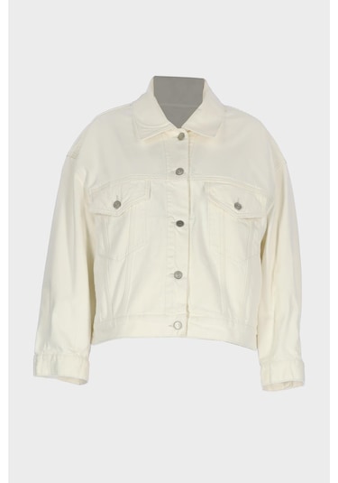 Ekru Patı Düğmeli Oversize Jean Ceket C 4538-247 Ekru