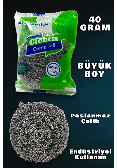 Technow Paslanmaz Çelik Büyük Endüstriyel Boy Bulaşık Ovma Teli 40 Gr