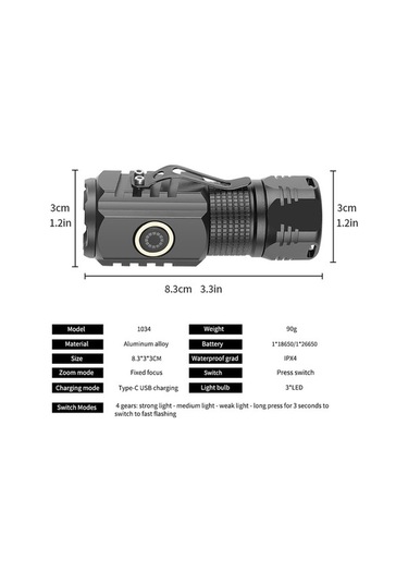Ebitda 3led Tip-c Şarjlı Mini El Feneri, Usb İle Pil Gerekmez, 500 Lümen, Su Geçirmez, Kalem Klipsi Çok Renkli