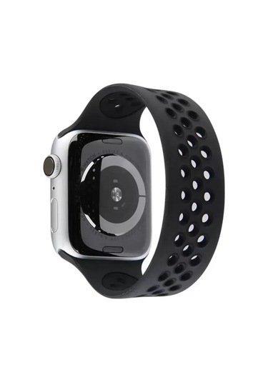 Newface Apple Watch Uyumlu 38mm Ayarlı Delikli Silikon Kordon - Siyah-siyah