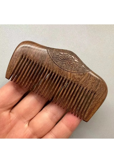 Doğal Siyah Abanoz Ultra Dar Dişli Ahşap Tarak Başlık Saç Fırçası