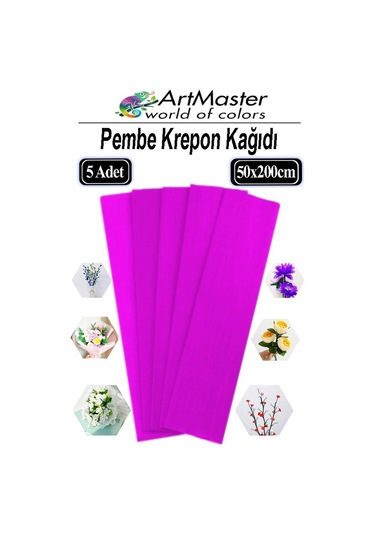Krapon Kağıdı Pembe Renk 5 Adet 50x200 Cm Grapon Kağıdı 5'li Okul Proje Sınıf Anaokulu Kreş Süsleme