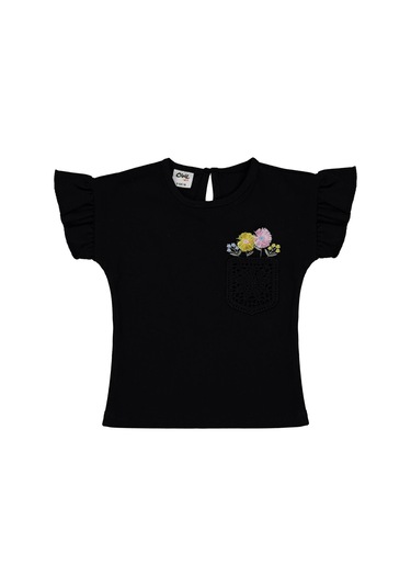 Civil Baby Çiçek Cep 6-18 Ay Tişört - Siyah