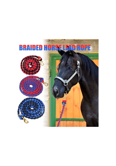 Leezsing Dayanıklı Pirinç Kanca Ve Örgülü Pp İp İle At, Keçi Ve Koyunlar İçin Eğitim Ve Yönlendirme İpi - 2.5m Mavi-siyah Mavi - Siyah