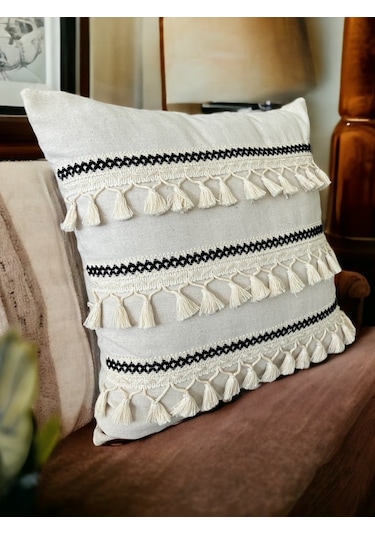 Dnc Home Tekstil Ndchome Özel Tasarım Tekli Keten Krem Kırlent Kılıfı