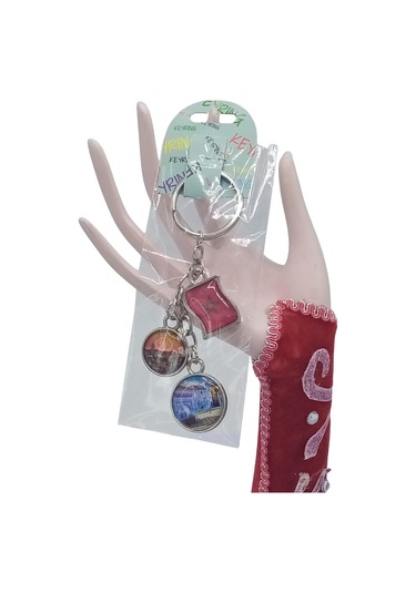 Fas Üçlü Epoksi Metal Çift Taraflı Damla Anahtarlık Morocco Gümüş