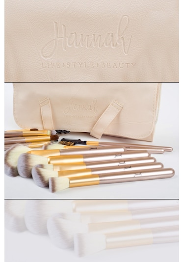 Hannah 18 Parça Makyaj Fırça Seti Krem