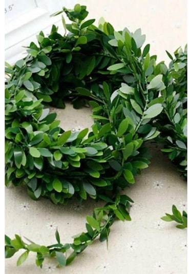 Tel Yaprak Şerit Yapay Taç Sarmaşık Süs Yeşil Yapraklı Sarmaşık 7 Mt