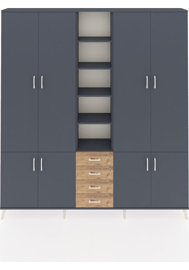 Arges Dolap 17 Raflı 4 Çekmeceli 8 Kapaklı 220x30x243 Antrasit-antrasit/çam Antrasıt/atlas Çam