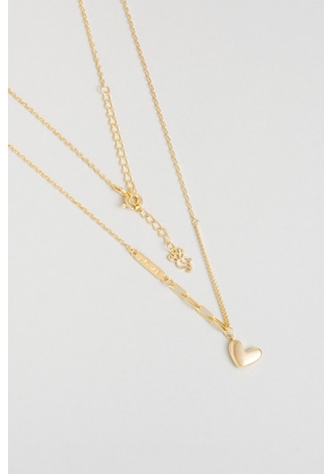 So Chic Romantik Kalp 18 Ayar Sarı Altın Kaplama 45 Cm Gümüş Kolye Rodyum