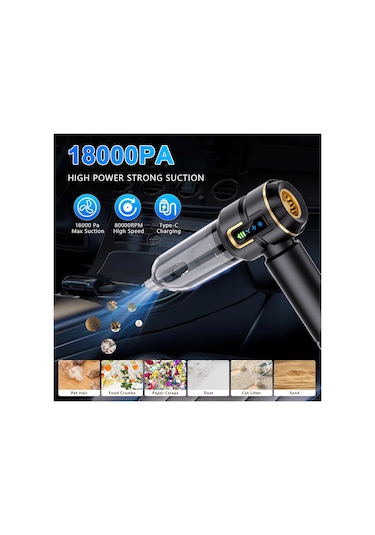 Turbo 16.000 Pa Emiş Gücü Uzun Şarj Süreli Araç Süpürgesi Ev Araba Şarjlı Süpürge