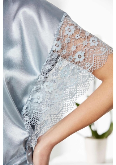 Pierre Cardin Mist Saten Dantelli Gecelik Sabahlık Takım 4438 Mist