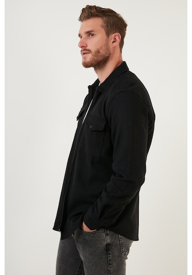 Buratti Çift Cepli Fermuarlı Slim Fit Kışlık Erkek Gömlek Cf21W112925 Siyah