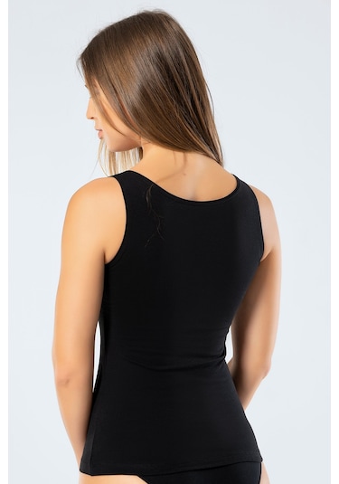 Türen 953 Kadın Likralı Pamuklu Kalın Askılı Atlet-siyah Siyah