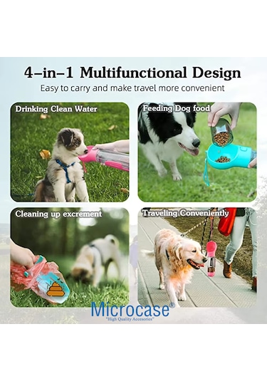 Microcase Taşınabilir Hazneli Mama Kaplı Kaka Poşetli Kedi Köpek Suluğu 300ml - Al48844
