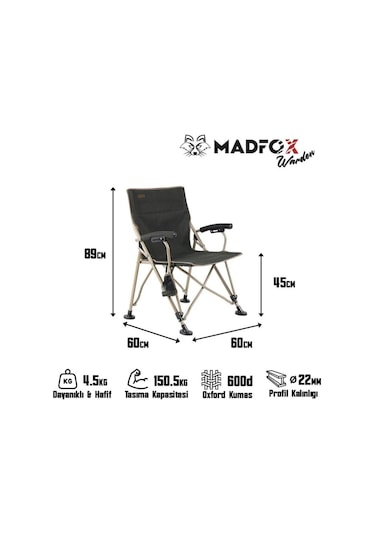 Katlanır Kamp Piknik Sandalyesi - Madfox Warden - Yeşil - 547283 - Taşıma Çantalı Çok Renkli