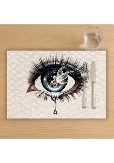 Perili Göz Modern Tasarımlı Amerikan Servis, Tabak Altlığı & Şık Masa Dekoru, Ev Hediyesi, 2 Adet Krem