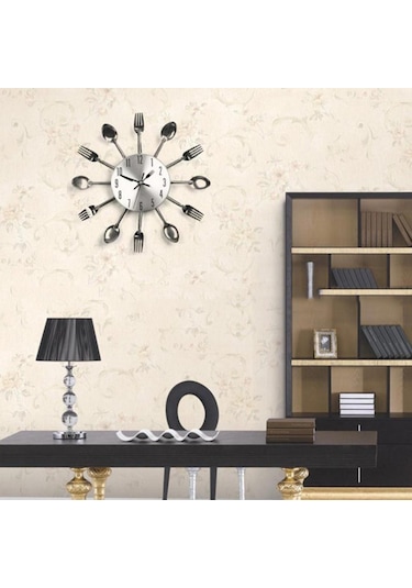Homyl Mutfak Duvar Saati Kaşık Çatal Sticker Odası Ev Dekorasyonu Siyah