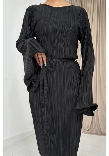 Siyah İspanyol Kol Piliseli Elbise Siyah