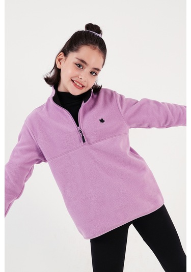 Lela Yumuşak Dokulu Fermuarlı Dik Yaka Şardonlu Kışlık Unisex Çocuk Polar 5905002 Lila