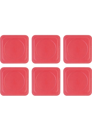Bardak Altlığı,6 Lı Set,masaüstü Yuvarlak Cup Coaster,vegan Suni Deri,11x11 Cm.,fuşya Fuşya