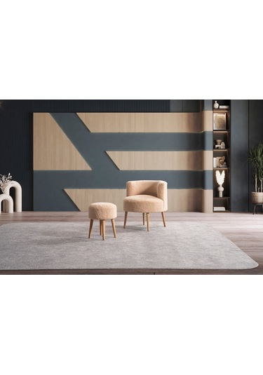 Panda Çay Seti Berjer Ve Puf Takımı Salon, Balkon, Ofis 2 Li Takım Bej Bej