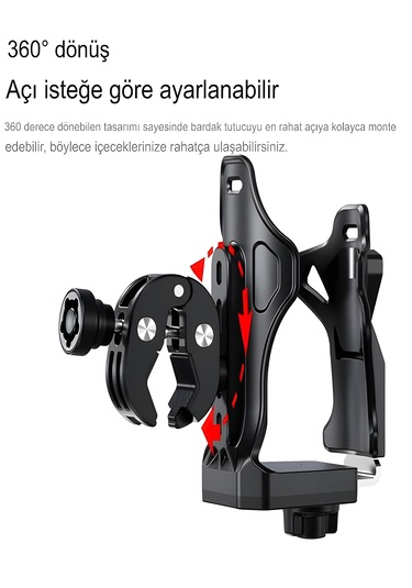 Reflektörlü Sarsıntı & Titreşim Engelli Led Işıklı Gidon Ve Koruma Demiri Bağlantılı Matara Tutucu Mavi - Siyah