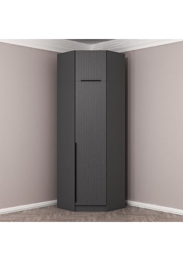 Kale 1 Kapaklı Köşe Dolap + Yüklük Antrasit Antrasit 235cm Antrasit