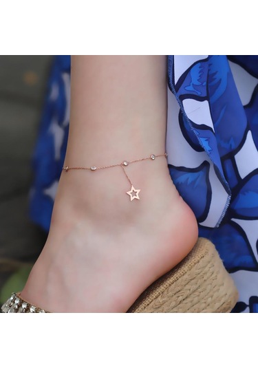 Yıldız Zirkon Taşlı Rose Gold Kaplama Gümüş Halhal Gümüş