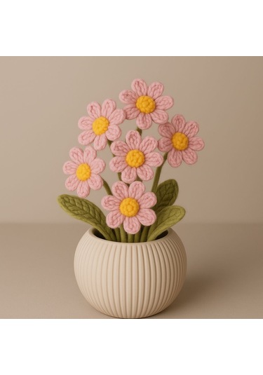 El Örgüsü Saksıda Papatya El Örgüsü - Solmayan Hediyelik Çiçek