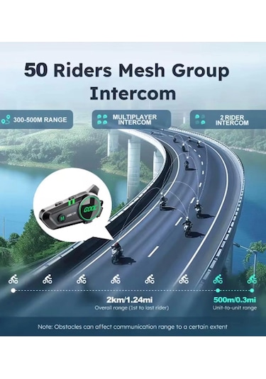 C50 2x Motosiklet Intercom Kask Kulaklık 1000 Mah Rgb Işıklı Çift Eşleşme