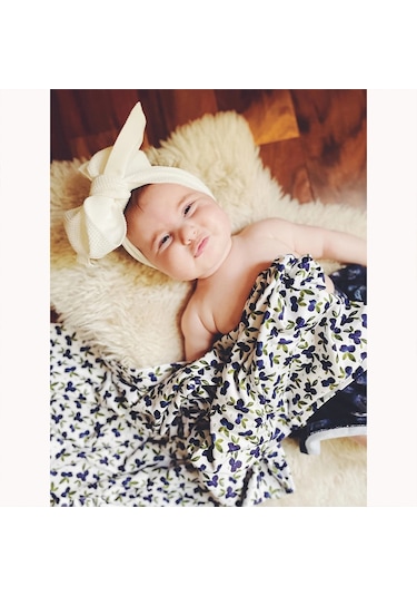 Sones Yeni Doğan Bebek Üç Parçalı Kundak Atkı Şapka Kafa Bandı Çiçek-4 Çok Renkli