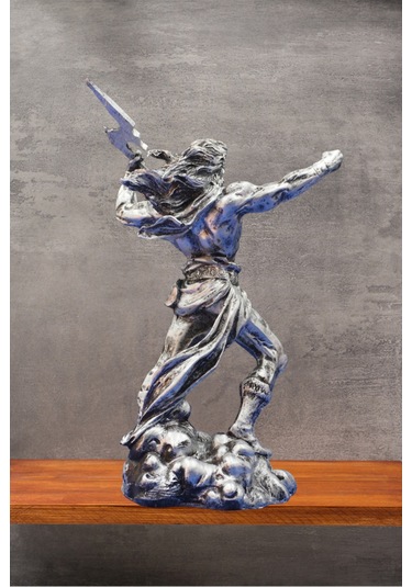 Zeus Heykel Biblo Mitolojik Tasarım - Ev Ofis Dekoratif Hediyelik Aksesuar 25 Cm Gümüş