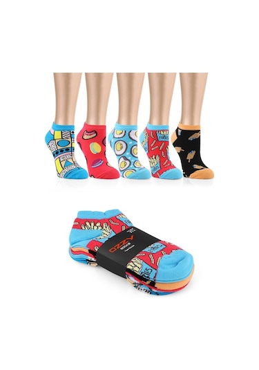 Ozzy Socks 5 Çift Eğlenceli Desenler Kadın Patik Çorap Ozzyp002 Çok Renkli